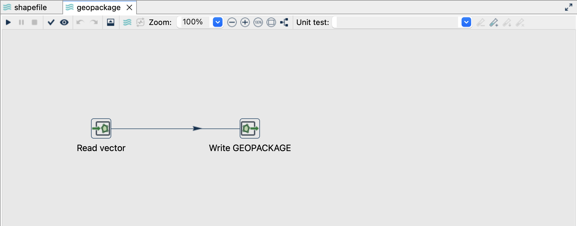 The GeoPackage pipeline in Hop GUI.